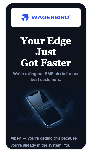 WagerBird email on mobile